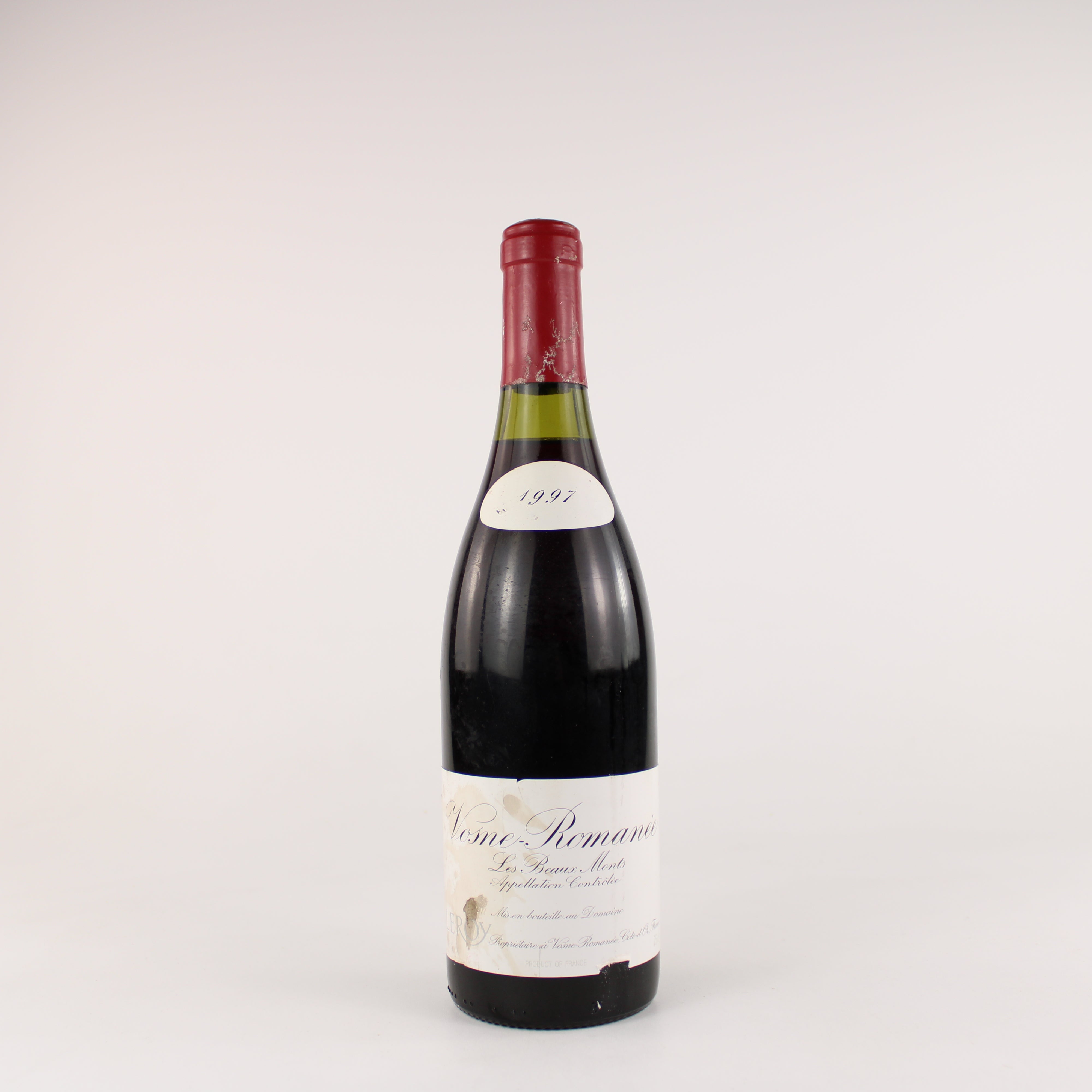 Domaine Leroy Vosne-Romanee Les Beaux Monts Premier Cru 1997 Wine Splattered Label