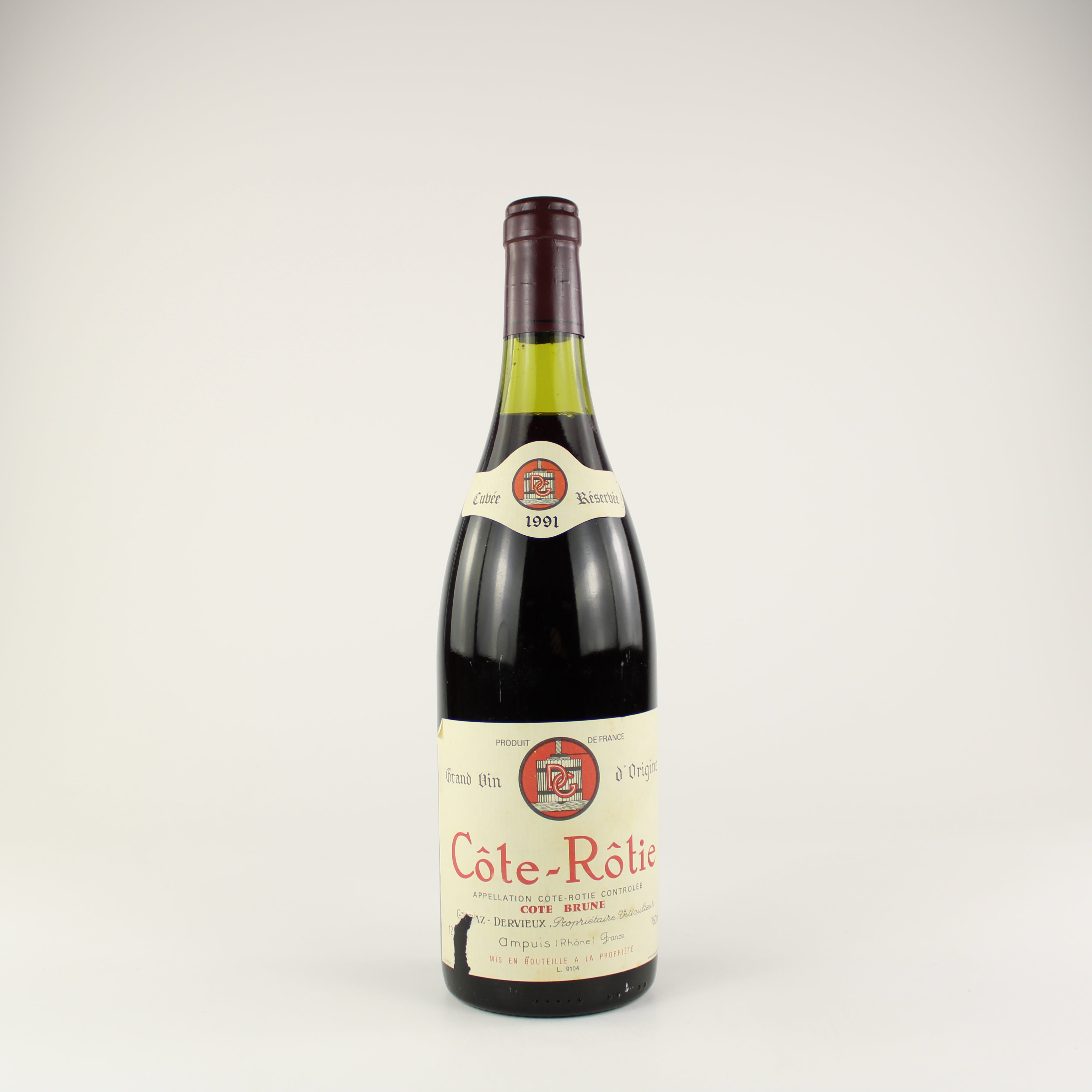 Gentaz Dervieux Cote Rotie Cote Brune 1991 Nicked Label